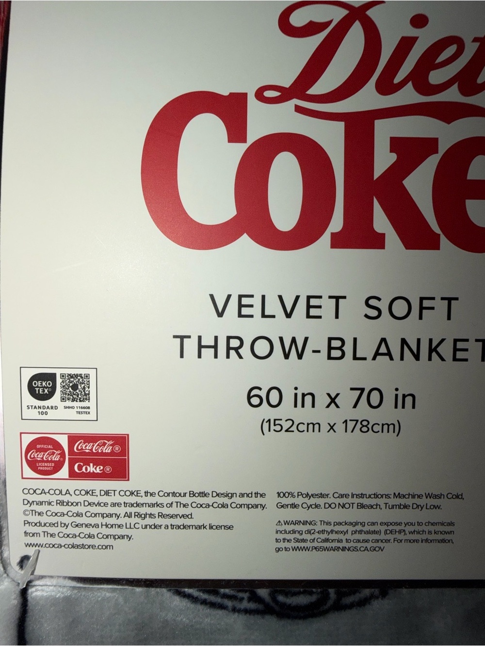 Coca Cola Diet Coke Velvet Throw Blanket - Gray & Red Can Pattern - Picture 4 of 7